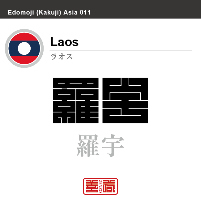 ラオス　Laos　羅宇　角字で世界の国名、漢字表記