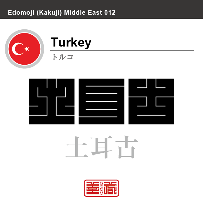 トルコ　Turkey　土耳古　角字で世界の国名、漢字表記