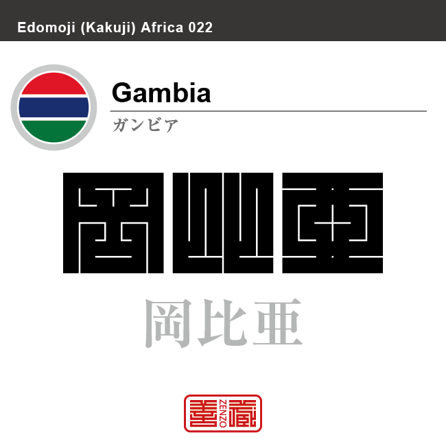 ガンビア　Gambia　岡比亜　角字で世界の国名、漢字表記