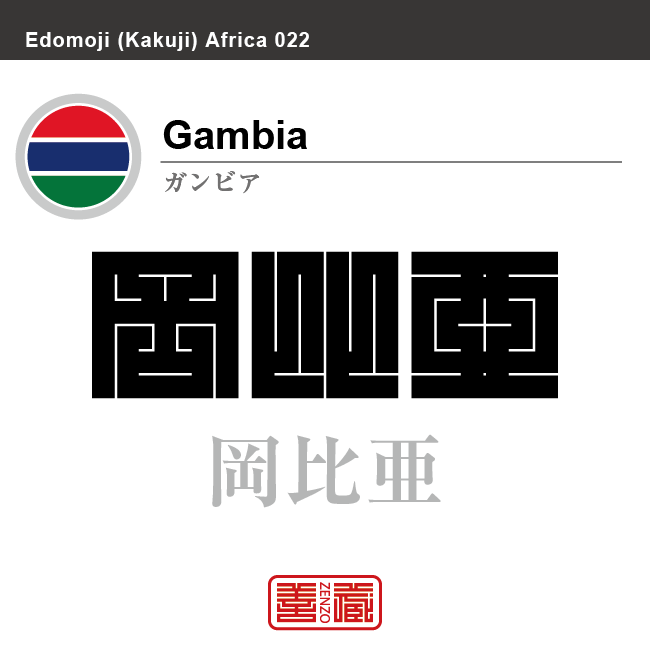 ガンビア Gambia 岡比亜 角字で世界の国名 漢字表記 国旗 横縞旗 三色 国名コード Gm Gmb Zenzo