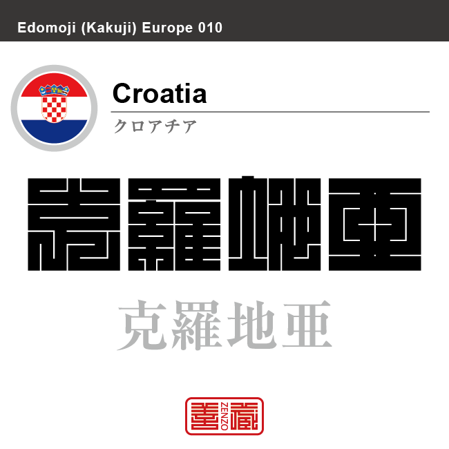 クロアチア クロアチア共和国 Croatia 克羅地亜 角字で世界の国名 漢字表記 国旗 横縞旗 国名コード Hr Hrv Zenzo