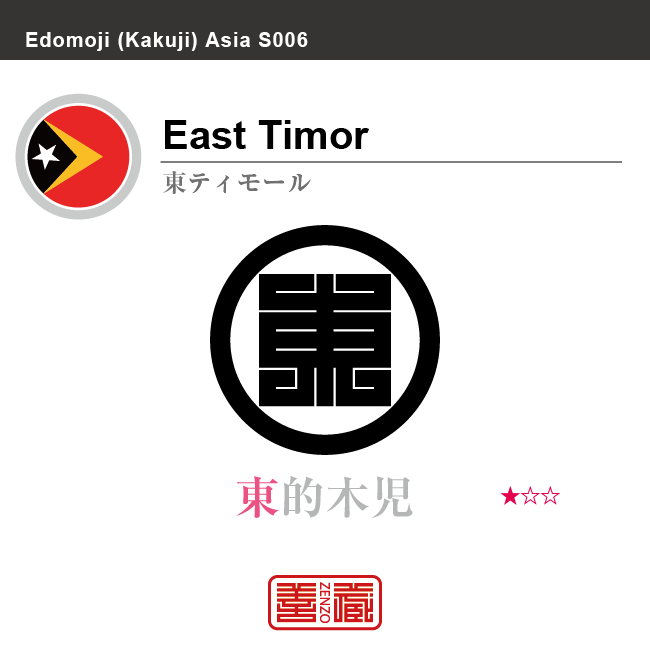東ティモール　East Timor　東的木児　角字で世界の国名、漢字表記　一文字表記