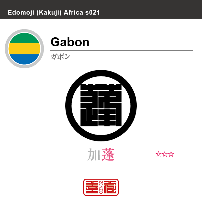 ガボン　Gabon　加蓬　角字で世界の国名、漢字表記　一文字表記