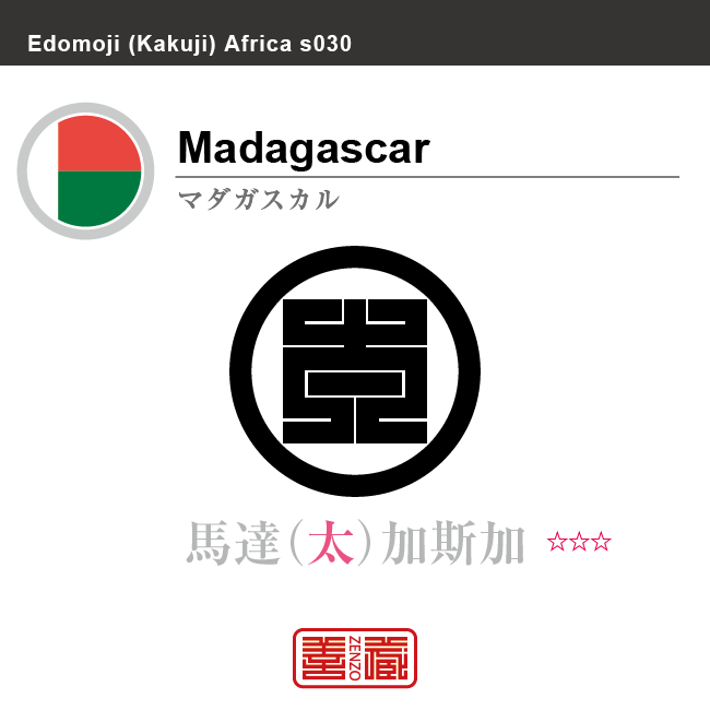 マダガスカル Madagascar 馬達加斯加 角字で世界の国名 漢字表記 国旗 縦横 枠 その他 国名コード Mg Mdg Zenzo