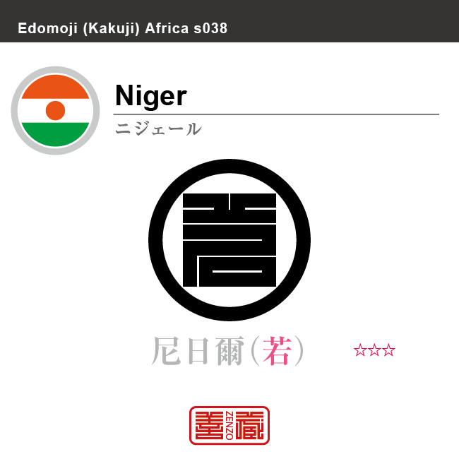 ニジェール　Niger　尼日爾　角字で世界の国名、漢字表記　一文字表記