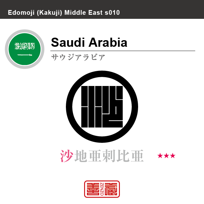 サウジアラビア Saudi Arabia 沙地亜剌比亜 角字で世界の国名 漢字表記 国旗 無地シンボル 国名コード Sa Sau Zenzo