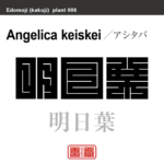 明日葉　アシタバ　花や植物の名前（漢字表記）を角字で表現してみました。該当する植物についても簡単に解説しています。