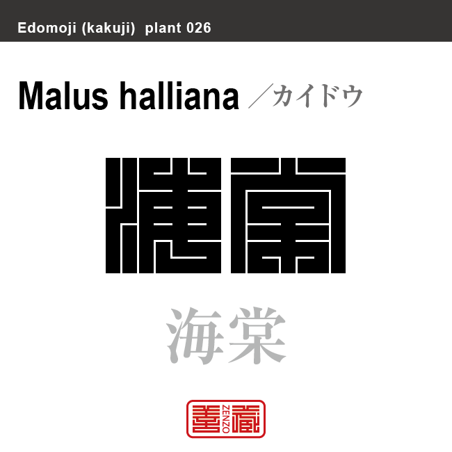 海棠　カイドウ　花や植物の名前（漢字表記）を角字で表現してみました。該当する植物についても簡単に解説しています。