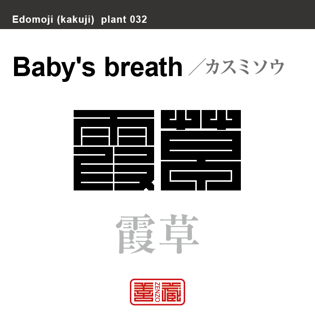 霞草　カスミソウ　花や植物の名前（漢字表記）を角字で表現してみました。該当する植物についても簡単に解説しています。