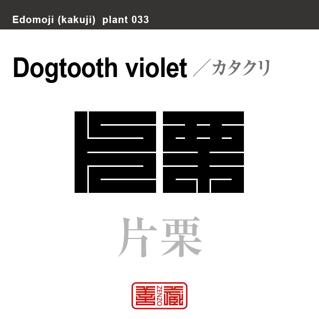 片栗　カタクリ　花や植物の名前（漢字表記）を角字で表現してみました。該当する植物についても簡単に解説しています。