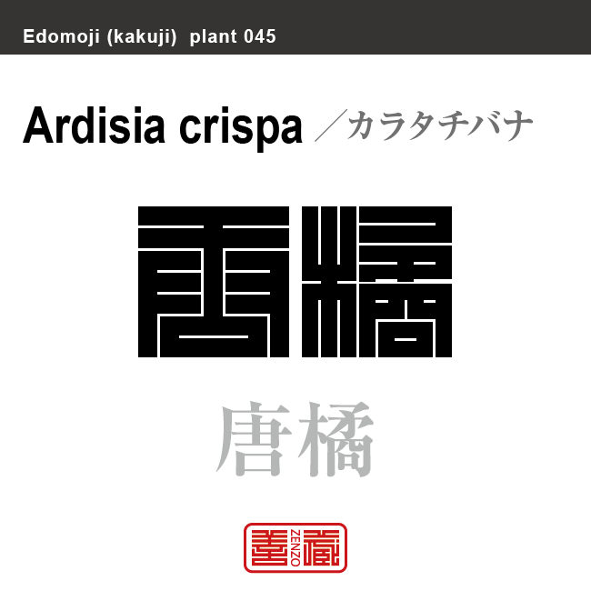 唐橘　カラタチバナ　花や植物の名前（漢字表記）を角字で表現してみました。該当する植物についても簡単に解説しています。