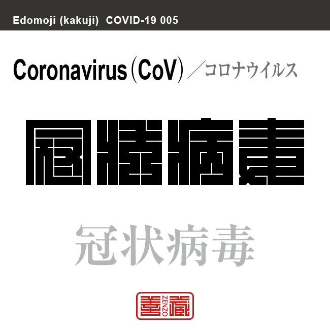 冠状病毒　コロナウイルス　新型コロナウイルス感染症関連用語（漢字表記）を角字で表現してみました。用語についても簡単に解説しています。