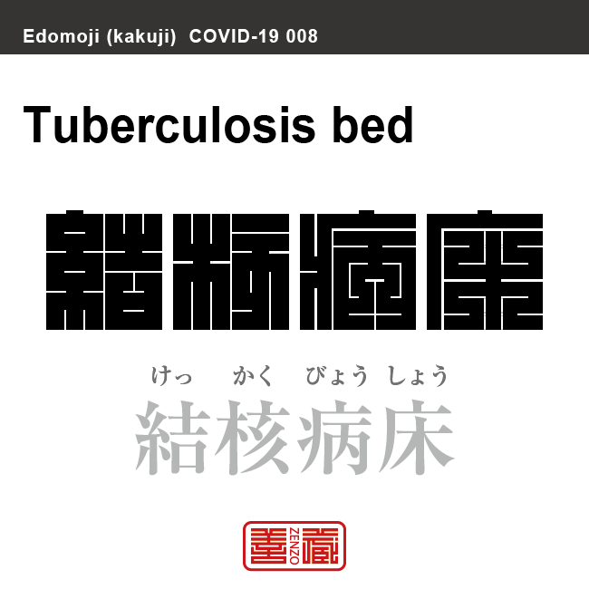 結核病床　けっかくびょうしょう　新型コロナウイルス感染症関連用語（漢字表記）を角字で表現してみました。用語についても簡単に解説しています。