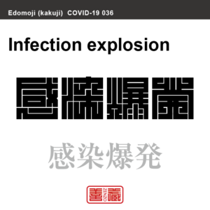感染爆発　かんせんばくはつ　新型コロナウイルス感染症関連用語（漢字表記）を角字で表現してみました。用語についても簡単に解説しています。
