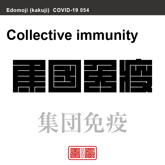 集団免疫　しゅうだんめんえき　新型コロナウイルス感染症関連用語（漢字表記）を角字で表現してみました。用語についても簡単に解説しています。