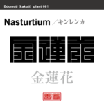 金蓮花　キンレンカ ナスタチウム　花や植物の名前（漢字表記）を角字で表現してみました。該当する植物についても簡単に解説しています。