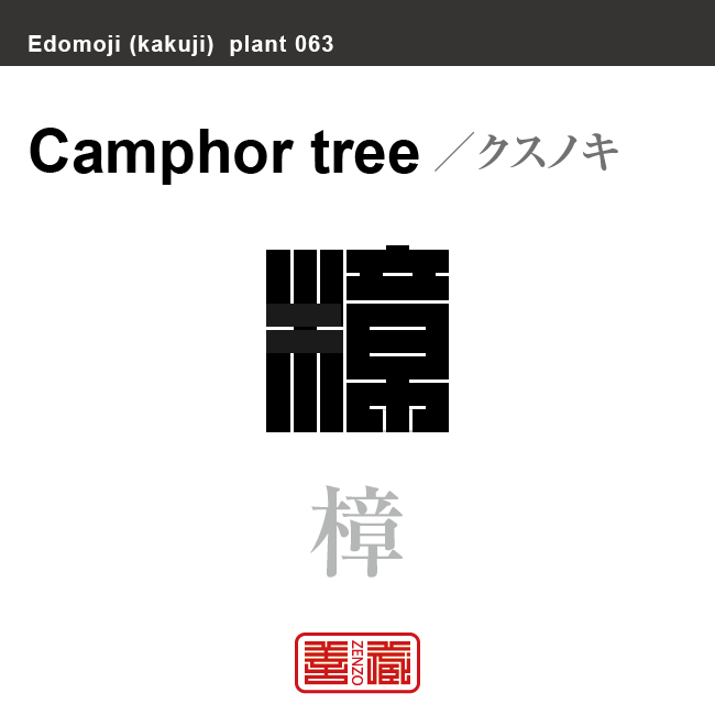 樟 楠　クスノキ　花や植物の名前（漢字表記）を角字で表現してみました。該当する植物についても簡単に解説しています。