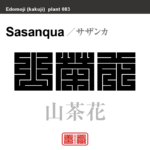 山茶花　サザンカ　花や植物の名前（漢字表記）を角字で表現してみました。該当する植物についても簡単に解説しています。