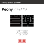 芍薬　シャクヤク　花や植物の名前（漢字表記）を角字で表現してみました。該当する植物についても簡単に解説しています。
