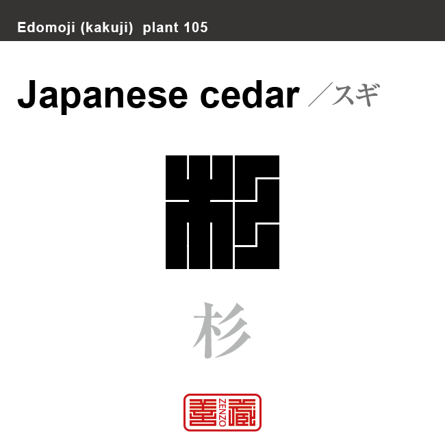 杉　スギ　花や植物の名前（漢字表記）を角字で表現してみました。該当する植物についても簡単に解説しています。