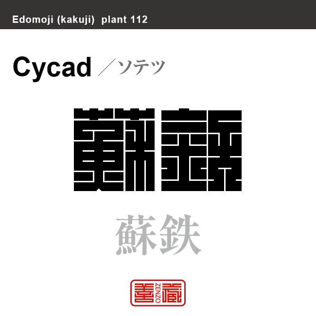 蘇鉄　ソテツ　花や植物の名前（漢字表記）を角字で表現してみました。該当する植物についても簡単に解説しています。