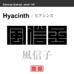 風信子 錦百合　ヒアシンス　花や植物の名前（漢字表記）を角字で表現してみました。該当する植物についても簡単に解説しています。
