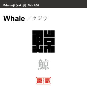鯨　クジラ　魚編（さかなへん）の漢字や、魚、海の生物、水の生物の名前（漢字表記）を角字で表現してみました。該当する生物についても簡単に解説しています。