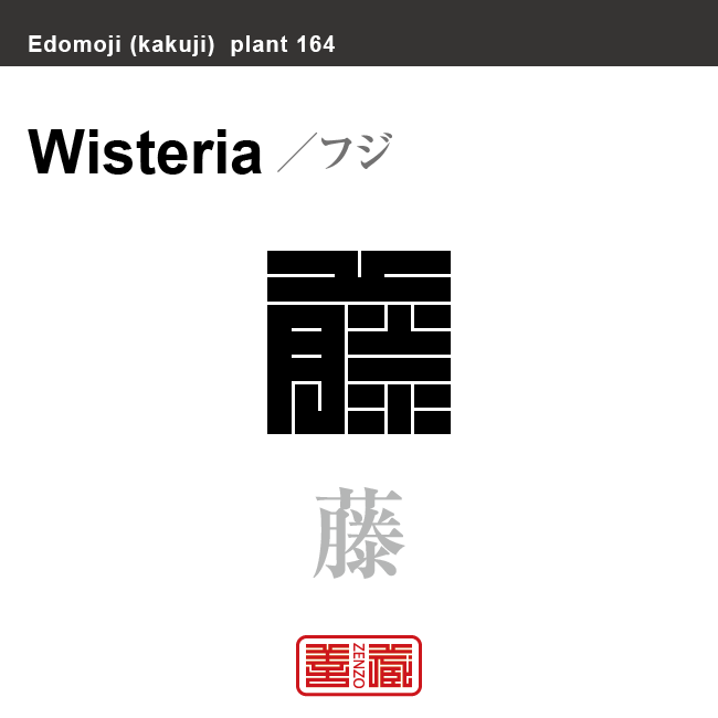 藤　フジ　花や植物の名前（漢字表記）を角字で表現してみました。該当する植物についても簡単に解説しています。