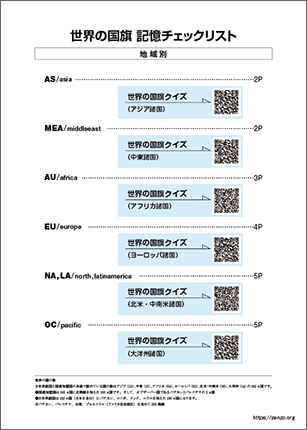 世界の国旗 記憶チェックリスト 地域別（PDF）