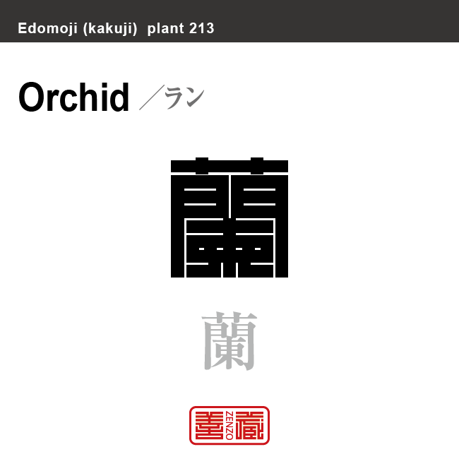 蘭　ラン　花や植物の名前（漢字表記）を角字で表現してみました。該当する植物についても簡単に解説しています。