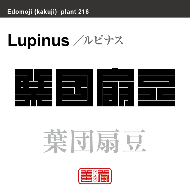 葉団扇豆　ハウチワマメ ルピナス　花や植物の名前（漢字表記）を角字で表現してみました。該当する植物についても簡単に解説しています。