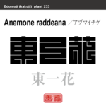 東一花 東一華　アズマイチゲ　花や植物の名前（漢字表記）を角字で表現してみました。該当する植物についても簡単に解説しています。