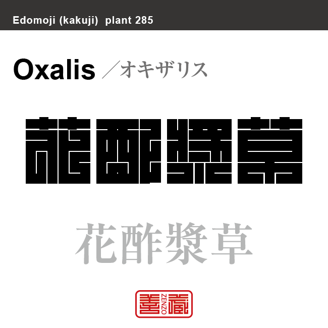 花酢漿草　オキザリス ハナカタバミ　花や植物の名前（漢字表記）を角字で表現してみました。該当する植物についても簡単に解説しています。