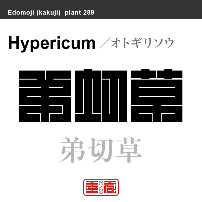 弟切草　オトギリソウ　花や植物の名前（漢字表記）を角字で表現してみました。該当する植物についても簡単に解説しています。