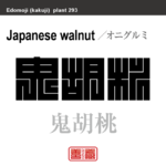 鬼胡桃　オニグルミ　花や植物の名前（漢字表記）を角字で表現してみました。該当する植物についても簡単に解説しています。