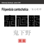 鬼下野　オニシモツケ　花や植物の名前（漢字表記）を角字で表現してみました。該当する植物についても簡単に解説しています。