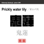 鬼蓮　オニバス　花や植物の名前（漢字表記）を角字で表現してみました。該当する植物についても簡単に解説しています。