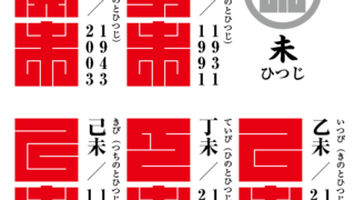 角字で　干支（えと）　未（ひつじ）　辛未、癸未、乙未、丁未、己未、漢字表記　干支（えと）　未（ひつじ）（漢字表記）を角字で表現してみました。