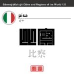 ピサ　pisa　比察　イタリア　イタリア共和国　角字で世界の都市名・地域名、漢字表記　世界各国の都市名・地域名の漢字表記を、角字でデザインしてみました。使用されている漢字のコードも（）内に併記してあります。