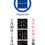 みずがめ座（水瓶座）　宝瓶宮（ほうへいきゅう）　星座の名前（漢字表記）とゾディアックシンボルを角字で表現してみました。該当する星座と星宮についても簡単に解説しています。