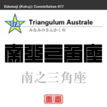 南之三角座　みなみのさんかく座　角字で星座の名前、漢字表記　星座の名前（漢字表記）を角字で表現してみました。該当する星座についても簡単に解説しています。