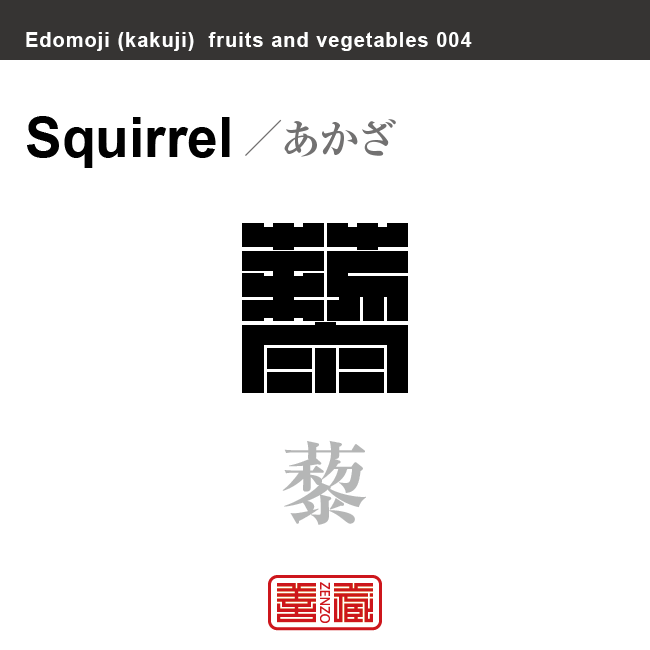 藜　あかざ　野菜や果物の名前（漢字表記）を角字で表現してみました。該当する植物についても簡単に解説しています。