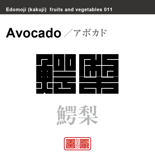 鰐梨　アボカド　野菜や果物の名前（漢字表記）を角字で表現してみました。該当する植物についても簡単に解説しています。