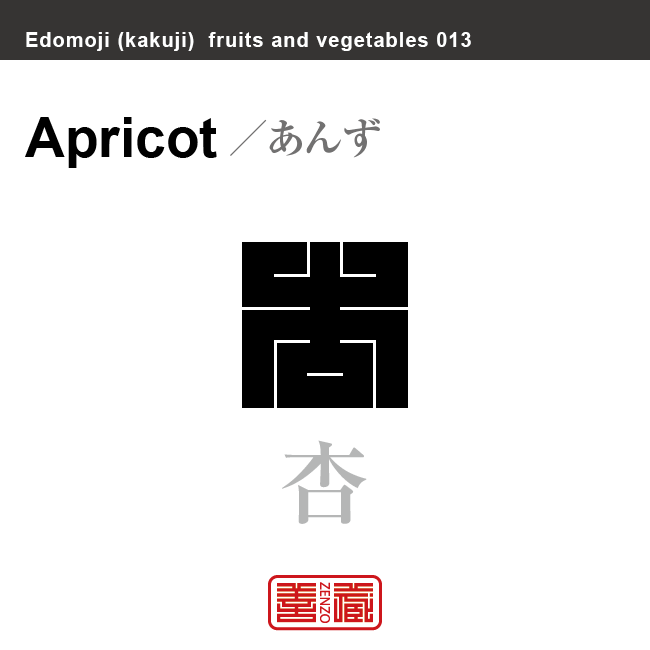 杏　あんず　野菜や果物の名前（漢字表記）を角字で表現してみました。該当する植物についても簡単に解説しています。