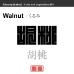 胡桃　くるみ　野菜や果物の名前（漢字表記）を角字で表現してみました。該当する植物についても簡単に解説しています。