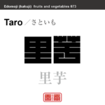 里芋　さといも　野菜や果物の名前（漢字表記）を角字で表現してみました。該当する植物についても簡単に解説しています。