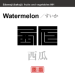 西瓜　すいか　野菜や果物の名前（漢字表記）を角字で表現してみました。該当する植物についても簡単に解説しています。