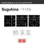 酢茎菜　すぐきな　野菜や果物の名前（漢字表記）を角字で表現してみました。該当する植物についても簡単に解説しています。