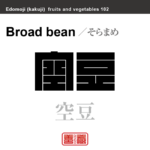 空豆　そらまめ　野菜や果物の名前（漢字表記）を角字で表現してみました。該当する植物についても簡単に解説しています。