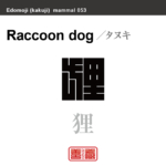狸　タヌキ　哺乳類の名前（漢字表記）を角字で表現してみました。該当する動物についても簡単に解説しています。